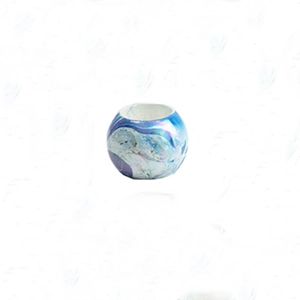 Round acrylic dreadlock bead with blue and purple marble texture and large hole