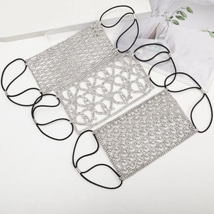 Décoration de Visage Élastique Géométrique Exagérée Masque en Maille de Strass Bijoux pour Femme Fête Mariage Argent Accessoire