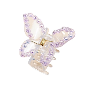 Elegant butterfly hair claw clip with purple rhinestones and clear acrylic frame