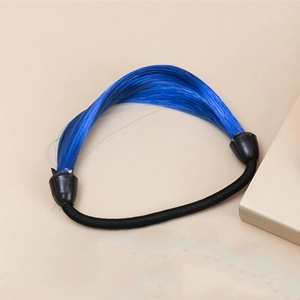 Élastique à cheveux en mèches bleues synthétiques avec bande noire extensible