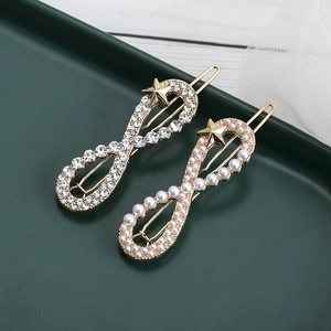 Pince à Cheveux en Alliage d'Or avec Künstliche Perle et Strass Symbole de l'Infini Étoile Design Mode Femme Barrette Latérale