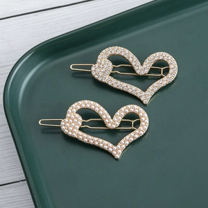 Zoete Vergulde Legering Hartvormige Haarclips Met Kunstparels En Strass Voor Dames Meisjes Schattige Dagelijkse Haarspeld Accessoires