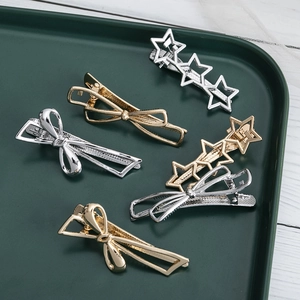 Süße Metall Stern Schleife Haarklammern Set Legierung Gold Silber Stern Entenschnabel Clip Für Damen Mädchen Haarschmuck