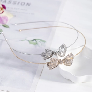 French Vintage Rhinestone Bow Headband Elegant Alloy Crystal Hair Hoop Gold Silver Hair Accessories For Women Party Wedding