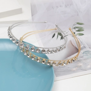 Minimalist Double Layer Metal Headband With Rhinestones Elegant Gold Silver Crystal Hair Hoop For Women Wedding Party Jewelry