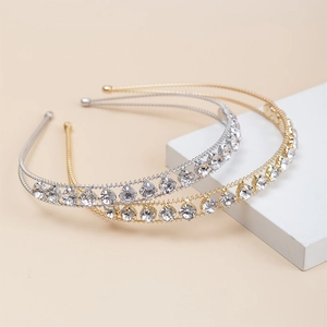 Elegant thin crystal headbands set in gold and silver finish with sparkling rhinestones
