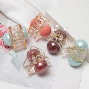 Set de pinzas para el cabello de conejo y lazo con perlas en colores rosa y azul pastel