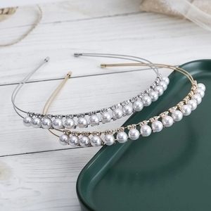Luxury Faux Artificial Pearl Rhinestone Double Layer Headband Wedding Bridal Hair Accessories Elegant Party Headpiece For Women Girls