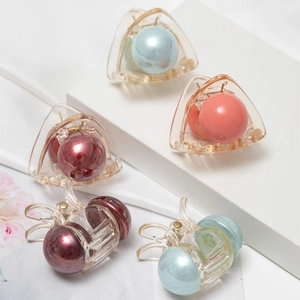 Pinzas de pelo de conejo con perlas en azul, rosa y granate para peinados de niñas
