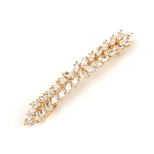 Elegant gold hair clip featuring leaf-shaped marquise-cut cubic zirconia crystals