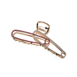 Elegant gold metal hair claw clip with burgundy pin design for women's thick hair
