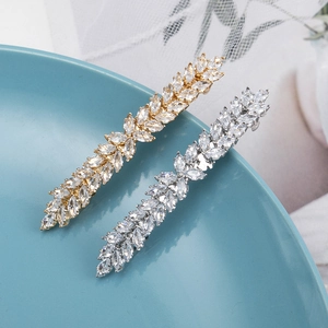 Full Rhinestone Leaf Shape Hair Clip Zircon Inlaid Side Clip Elegant Gold Silver Hair Pins For Women Hair Accessories
