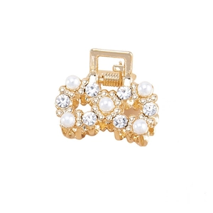 Elegante mini pinza para el pelo en metal dorado con perlas blancas y strass brillante