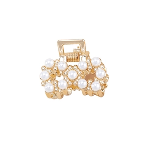 Mini pinza de pelo de metal dorado con perlas blancas circulares para peinados de mujer