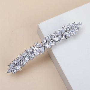 Elegant silver leaf hair clip featuring sparkling marquise cut rhinestones for women