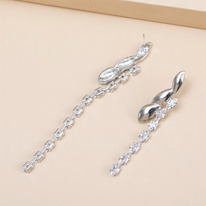 925 silver needle tassel earrings with zircon stones and geometric asymmetric design