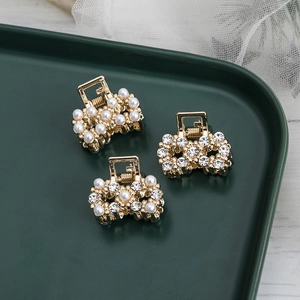 Mini Pinzas de Metal para el Cabello con Perlas Artificiales y Diamantes de Imitación Oro Pequeñas Pinzas para el Cabello para Mujeres Niñas
