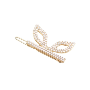 Barrette élégante en alliage doré avec perles blanches en forme de papillon pour femmes