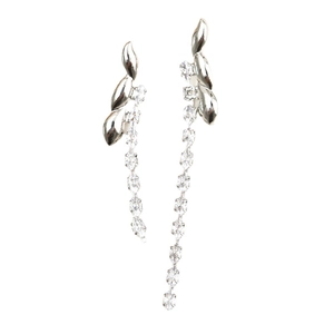 Elegant 925 silver needle tassel earrings with geometric leaves and zircon accents
