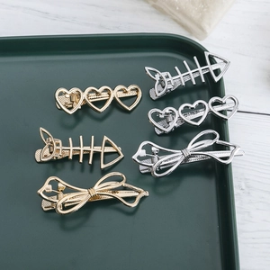 Fashion Hollow Heart Fishbone Bow Alloy Hair Clip For Women Korean Style Gold Silver Metal Duckbill Hair Clips Headwear Jewelry
