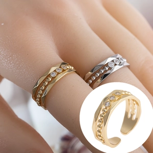Minimalist Irregular Metal Open Ring For Women Korean Style Adjustable Rhinestone Finger Ring Fashion Jewelry Accessory