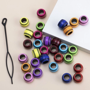 Colorful striped hollow cylinder beads set with black hair beading tool for dreadlocks