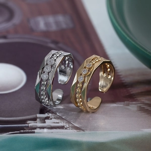 Irregular copper open rings with pavé cubic zirconia and metal bead accents in gold and silver