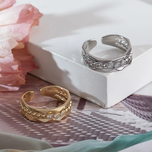Minimalist irregular copper open rings in gold and silver with zircon accents