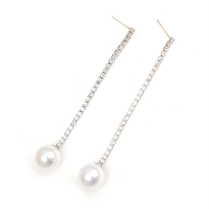Elegant long tassel earrings with sparkling rhinestones and white pearls in S925 silver