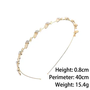 Elegante cerchietto in metallo dorato con opali e cristalli per donna, 40cm circonferenza