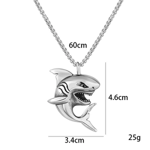 Collier pendentif requin punk pour hommes avec chaîne de 60cm en acier inoxydable
