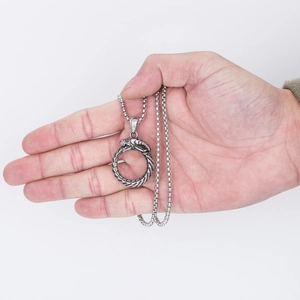 Collier avec pendentif dragon Ouroboros argenté vintage et chaîne box pour homme