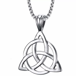 Polished silver triquetra pendant necklace with box chain for men and women