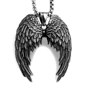Collier Pendentif Ailes d'Ange en Alliage d'Acier Inoxydable Rétro pour Hommes Femmes Style Punk Gothique Bijoux Plumes Oxydées Cadeau