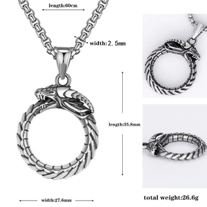Collier avec pendentif dragon rétro en acier inoxydable et anneau Ouroboros pour homme