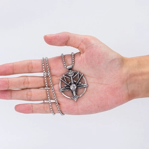 Retro stainless steel necklace with Baphomet goat head and pentagram pendant