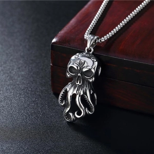 Gothic octopus skull pendant in vintage stainless steel with fine box chain and gift box