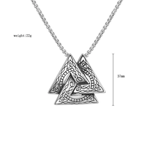 Retro stainless steel Valknut pendant necklace with Celtic knot engraving for men and women