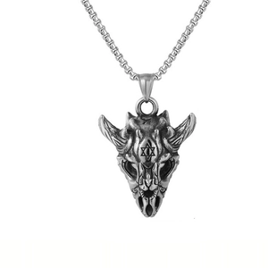 Vintage Stainless Steel Bull Head Skull Pendant Necklace With Hexagram Gothic Punk Dark Style Jewelry For Men Women Gift