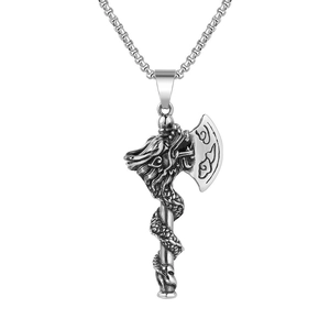 Retro Dragon Axe Pendant Necklace Stainless Steel Alloy Punk Gothic Jewelry Box Chain For Men Women Unisex Jewelry