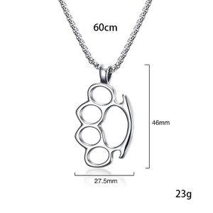 Polished stainless steel knuckle duster pendant necklace with 60cm chain dimensions