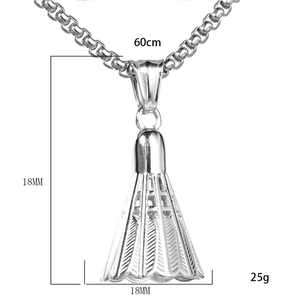Collier pendentif volant de badminton 3D en acier inoxydable avec chaîne 60cm