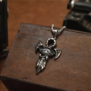 Vintage Egyptian Ankh Cross and Eye of Horus stainless steel pendant necklace for men