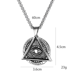 Collier pendentif triangle Œil de la Providence en argent vintage avec chaîne perle