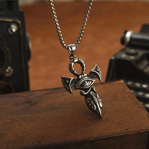 Vintage Egyptian Ankh cross and Eye of Horus pendant on a box chain stainless steel necklace