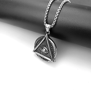 Collier vintage en acier inoxydable avec pendentif Evil Eye et gravure Never Lose Your Faith