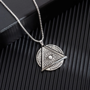 Collier vintage en acier inoxydable avec pendentif œil du diable et chaîne box punk