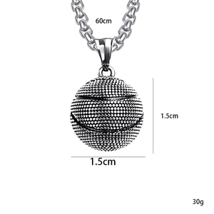 Streetwear stainless steel basketball pendant necklace with silver textured finish