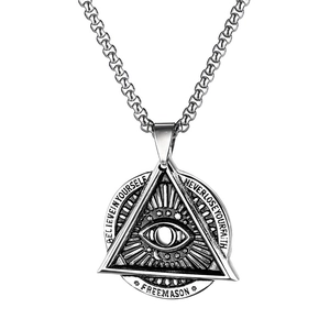 Collier Maçonnique en Acier Inoxydable Vintage Punk Avec Pendentif en Alliage Triangle Oeil de la Providence Bijoux Hip Hop Gothique