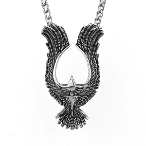 Vintage stainless steel eagle pendant necklace with detailed feathers and silver wings